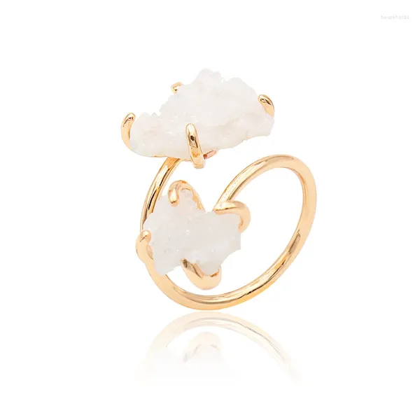 Anéis de cluster Anel aberto de cristal irregular para mulheres meninas garra configuração ouro-cor boho pedra natural dedo jóias redimensionáveis
