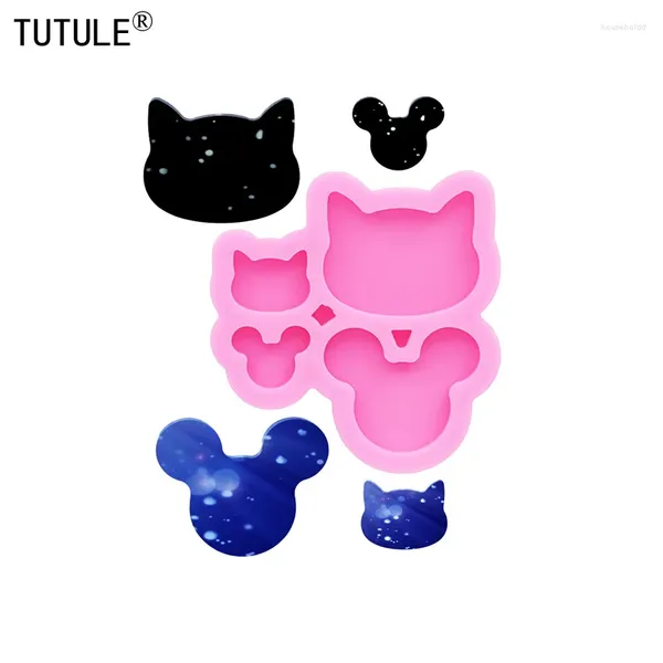 Moldes de cozimento brilhante mouse cabeça brincos molde de silicone resina epóxi diy gatinho moldes de argila de polímero chaveiro acessórios molde