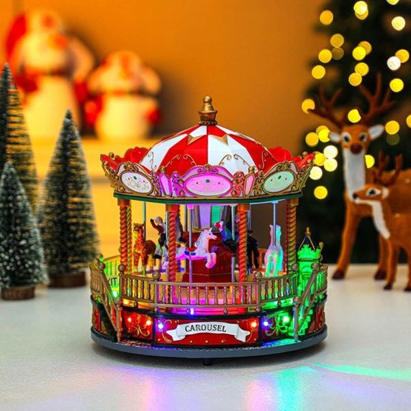 Музыкальная шкатулка со светом-каруселью Музыкальная шкатулка для детей на день рождения, рождественский подарок, домашний декор для детской комнаты 240118