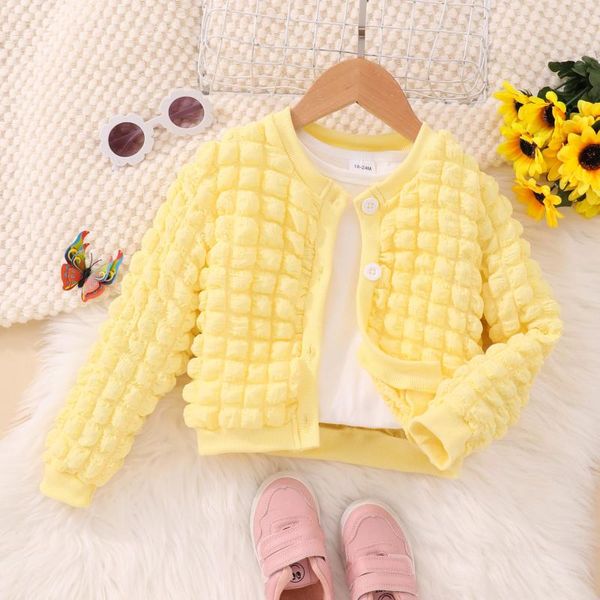 Giubbotti Primavera Autunno Ragazza Camicia Abbigliamento per bambini Manica lunga Bottone Giallo Soffio Ragazze Top Festival Casual Cappotto per bambini 2 3 4 5 6 7 anni