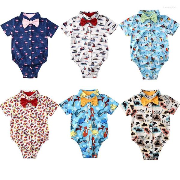 Rompers 6 Style Toddler Çocuk Boy Boy Beyefendi Bodysuits Giyim Flamingo Karikatür Baskı Bowknot Tulum Yaz Kıyafet