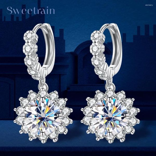 Orecchini pendenti Sweetrain 2 carati Moissanite goccia per le donne Argento 925 certificato originale Sun Flower Orecchini a cerchio con diamanti Gioielleria raffinata