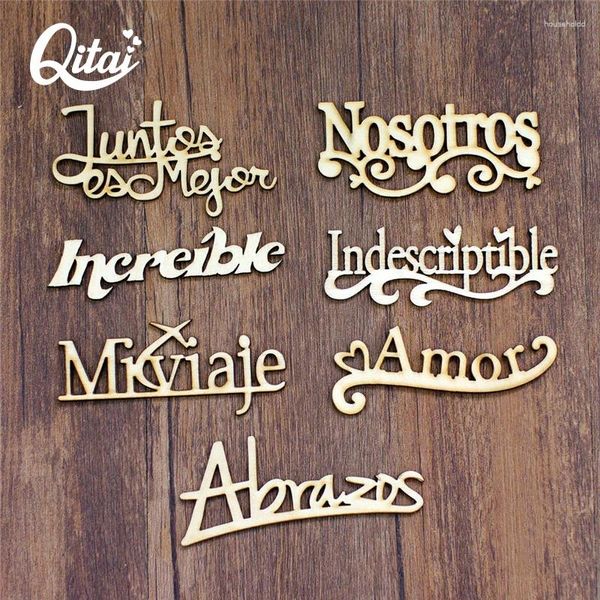 Figurine decorative Parole spagnole QITAI 21 PZ/SET 7 Modello Artigianato Regalo fai da te Legno Spagna Lettere Decorazione Creatività Set di decorazioni in legno