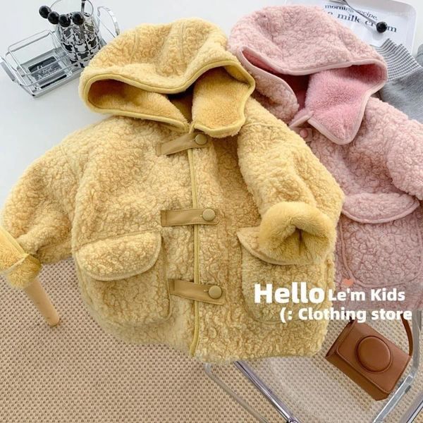 Jacken Herbst Winter Rosa Jacke Kunstpelz Teddybär Langer Mantel Wolle Kinder 2024 Lamm Kleine Mädchen Kinder Boutique Kleidung