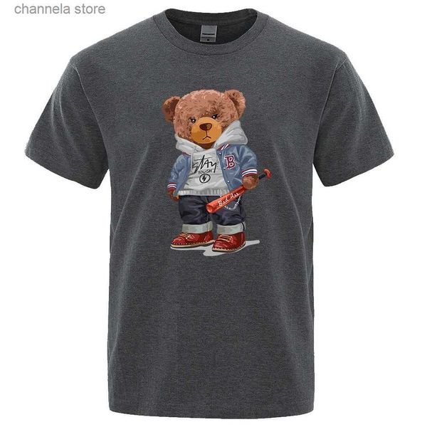 T-shirt da uomo Street Baseball Teddy Bear Boy T-shirt da uomo T-shirt ampia oversize allentata e traspirante Estate Top Fashion Casual Cotton Tee Clothes T240202