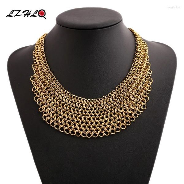 Choker LZHLQ Maxi Geometrische Splice Halsketten Mode Frauen Marke Kurze Halskette Trendy Runde Mehrschichtige Ketten Schmuck Statement