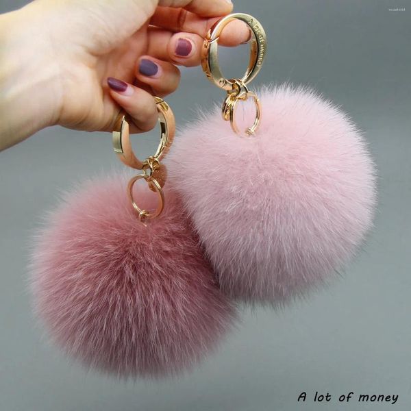 Chaveiros Luxo 13cm Fofo Real Fox Fur Bola Pom Poms Pompom Chaveiro de Alta Qualidade Chaveiro Chaveiro Anel de Metal Pingente para Mulheres F312