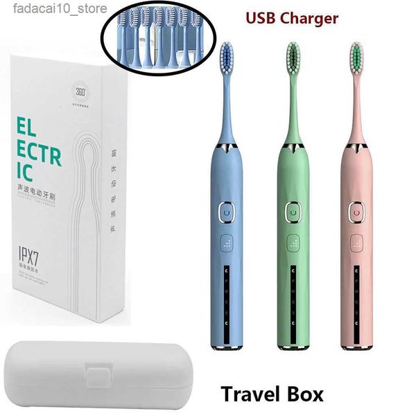Escova de dentes Cesoon 1Set Sonic Escova de dentes elétrica recarregável USB de carregamento Escova de dentes IPX7 à prova d'água 5 modos de escovação Ferramenta de limpeza de dentes Q240202