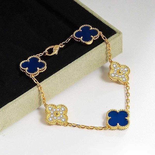 Pulseira feminina clássica clássica de quatro folhas Mãe de petróleo pulseira de pulseira de cor sólida diamante dois estilos 19 cm Long Holiday Gift Designe 122