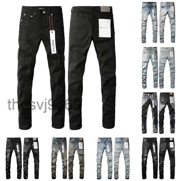 Erkek mor kot tasarımcı moda sıkıntılı yırtık bisikletçiler kadın denim kargo erkekler için siyah pantolon 6gmr