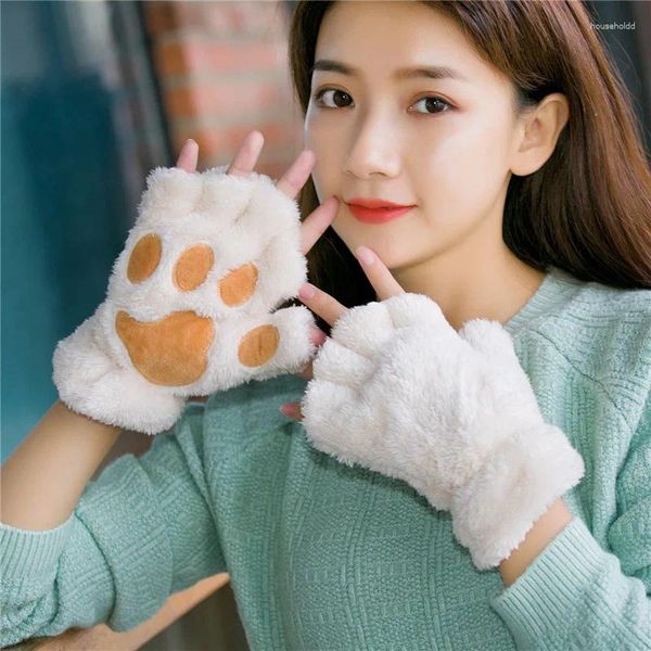 Articoli per feste Cosplay Donna Orso Peluche Zampa di gatto Guanti artiglio Inverno Pelliccia sintetica Simpatico gattino Guanti senza dita Halloween per le ragazze delle donne