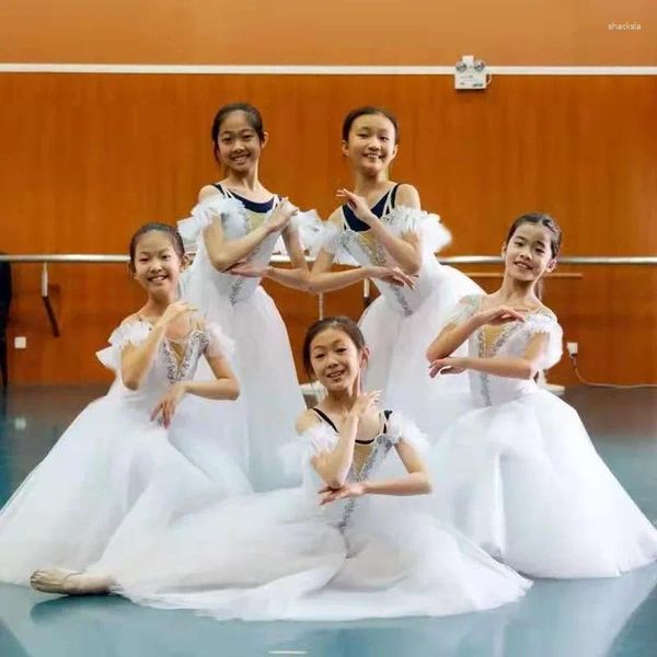 Stage Wear Abito da balletto bianco Lungo romantico professionale Lago dei cigni Ballerina Femme Costume da fata per bambina