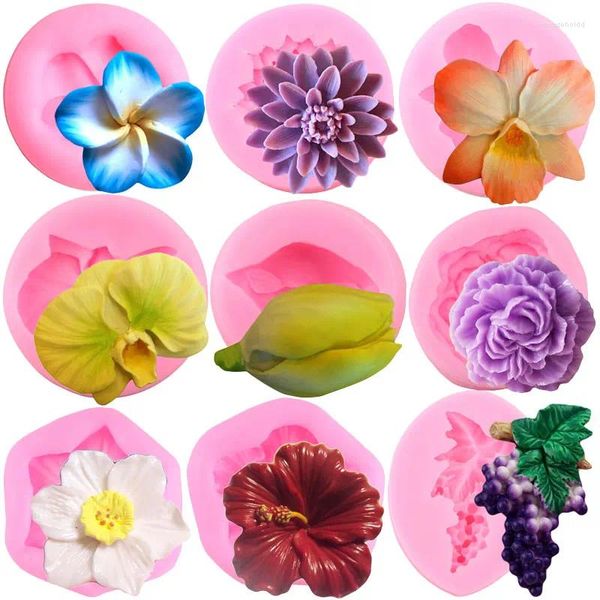 Pişirme Kalıp Orkide Çiçek Gül Silikon Kalıplar Çikolatalı Şeker Polimer Kil Plumeria Şakayık Lale Cupcake Topper Fondan Kek Dekorasyon