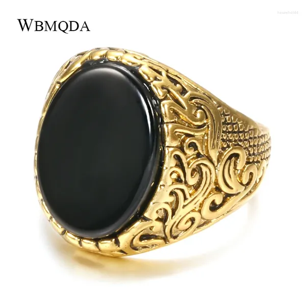 Cluster Ringe Wbmqda Luxus Vintage Großer Schwarzer Stein Für Männer Ethnische Türkische Indische Schmuck Antike Goldfarbe Signet Fingerring