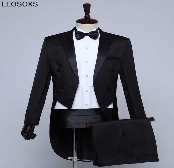 Novo plus size s3xl masculino clássico preto branco brilhante lapela cauda casaco smoking casamento noivo palco cantor quatro peças terno x09095998870