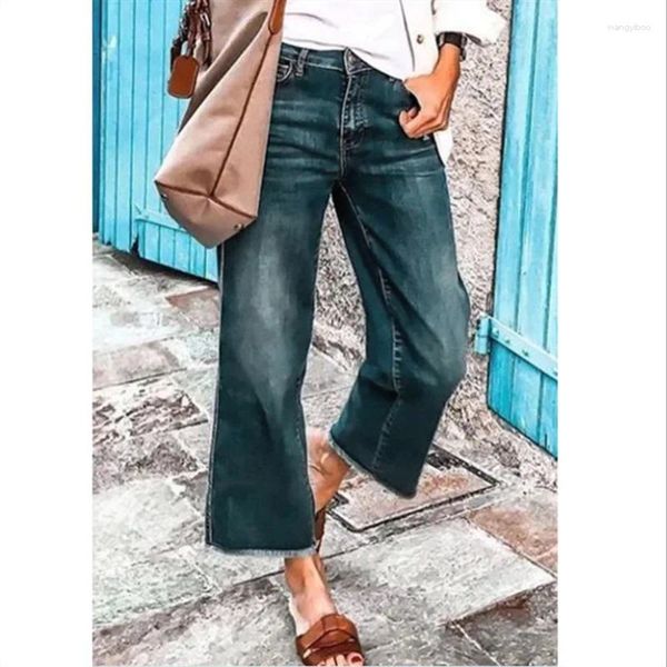 Frauen Jeans 2024 Herbst Weibliche Flare Schule Mädchen Ausgefranste Saum Abgeschnitten Denim Hosen Plus Größe Knöchel-länge Frau Vintage hosen Lose