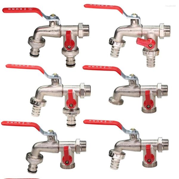 Torneiras de pia do banheiro Irrigação industrial e doméstica Liga de zinco Bibcocks 1 entrada 2 saída Bibcock com bico duplo varanda ao ar livre