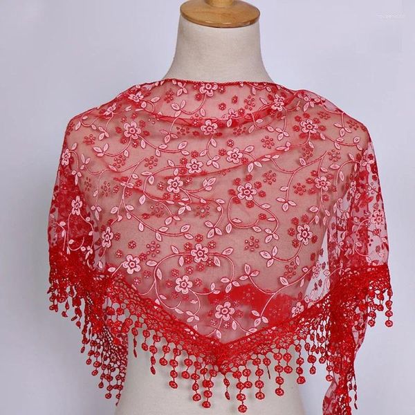 Lenços Moda Mulheres Triangular Lace Scarf Crochet Design Senhora Sheer Floral Impressão Xaile Festa Noite Neckerchief 150x40cm