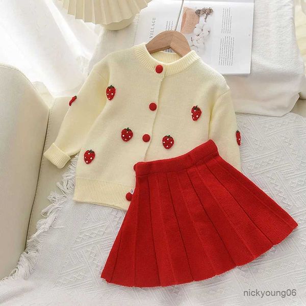 Vestidos da menina Anos Novos Camisola Vermelha Conjuntos de Roupas de Inverno Crianças Roupas Knited Sweater Tops Saia 2 Pcs Terno Crianças Outfits Xmas Girls Costume