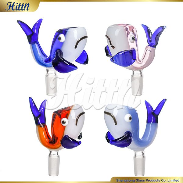 Accessori per fumo di bong in vetro 14 mm ciotola di grandi dimensioni creative animali marini balena dellphino giuntura maschio slitta vetrosa sostituzione ciotola multicolore