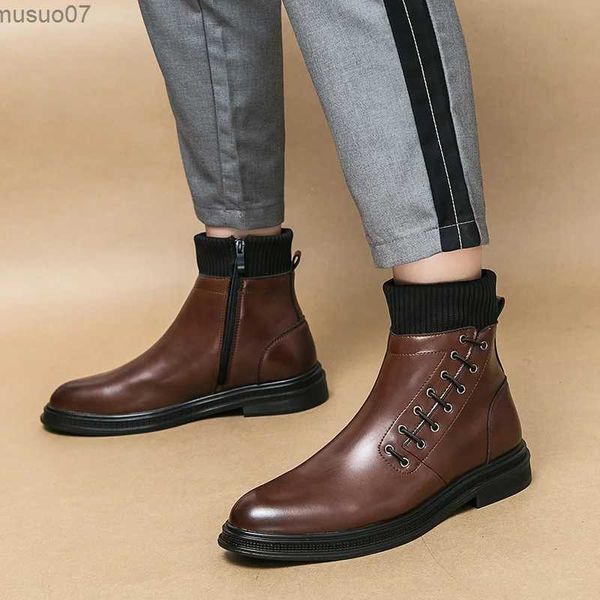 Botlar kahverengi İtalyan lüks elbise ayakkabıları erkekler için fermuarlı tasarımcı chelsea botlar adam sivri iş erkek deri botlar botte hommes