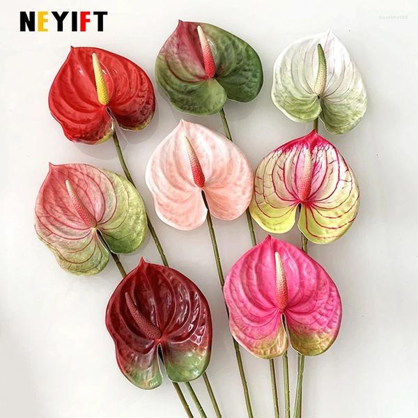 Dekoratif Çiçekler 3D Baskı Yumuşak Tutkal Palmiye Yapay Çiçek Anthuryum Bitkileri Düzenleme Malzeme Düğün Ev El Dekor Po Props