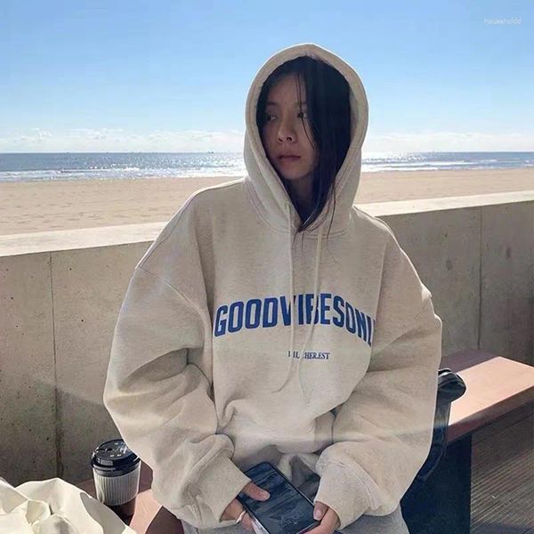 Frauen Hoodies Brief Drucken Herbst Lose Mit Kapuze Für Frauen High Street Sweatshirt Y2k Koreanische Mode Warme Pullover Weibliche 2024