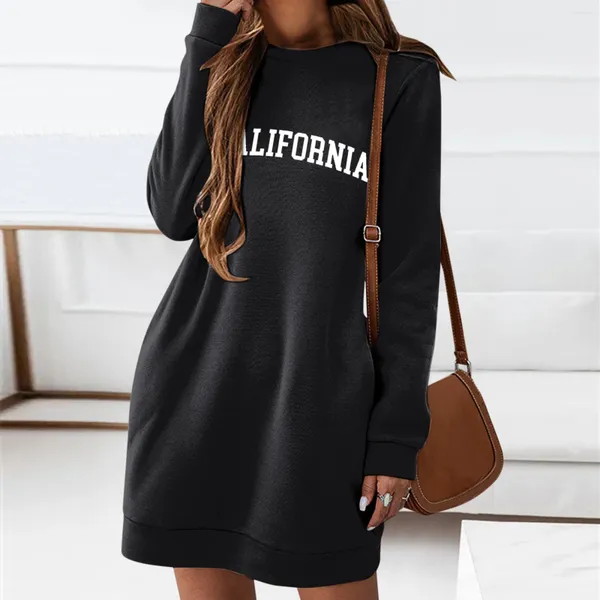 Lässige Kleider Damen Sweatshirt Rundhals Langarm Minikleid Gerade Plus-Size Lose Herbst und Winter 2024