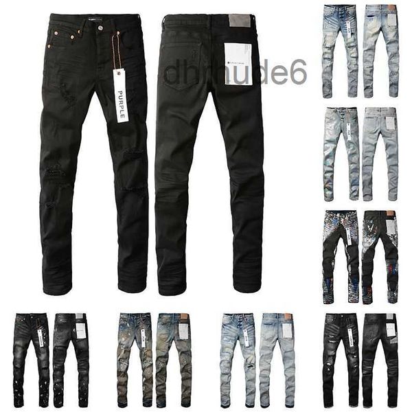 Jeans viola da uomo Designer Fashion Pantaloni da motociclista strappati effetto consumato Denim Cargo da uomo Pantaloni neri M68X