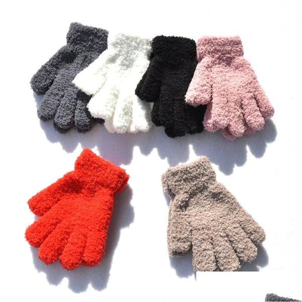 Kinderhandschuhe Kinderhandschuhe Warmom Coral Fleece verdicken Kinderhandschuh Winter warm halten Kinder Baby P Furry Fl Finger Soft Glov Dhzia