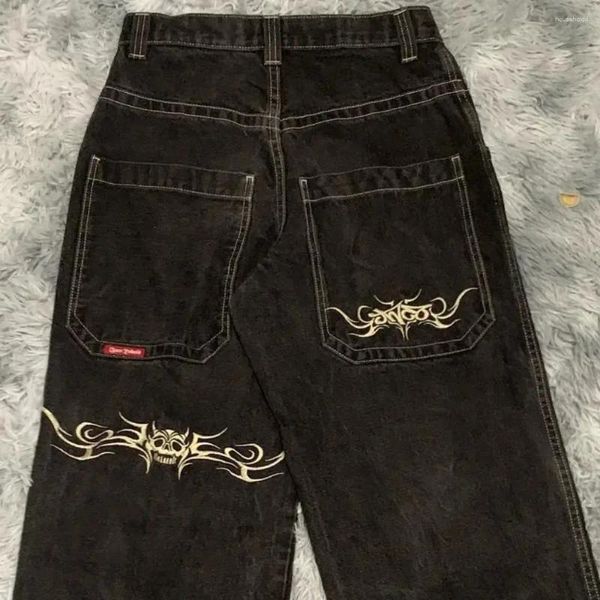 Мужские джинсы JNCO Y2K, мешковатые черные брюки в стиле хип-хоп с ретро-графикой и вышивкой, мужские и женские широкие брюки в готическом стиле Haruku с высокой талией