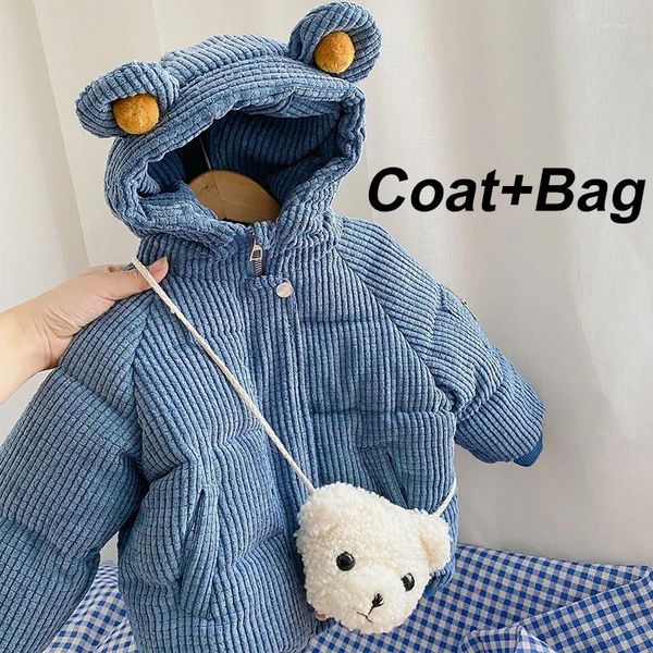 Giubbotti Simpatico orso peluche Giacca per neonati Autunno Inverno Addensare caldo cappotto di velluto a coste per ragazze Ouertwear con cappuccio con borse Abbigliamento per bambini