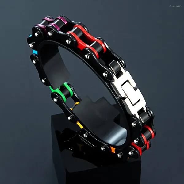 Link pulseiras locomotiva punk orgulho pulseira preto esmalte de aço inoxidável arco-íris lgbt bicicleta corrente para gay lésbica casal presentes