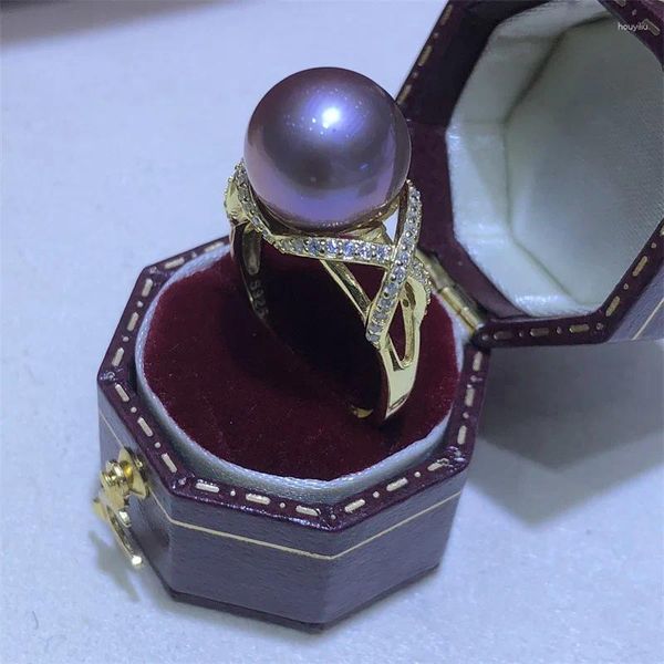 Кольца кластера Великолепное кольцо с натуральным фиолетовым жемчугом Южного моря 925-й пробы диаметром 11–10 мм — в подарочной упаковке