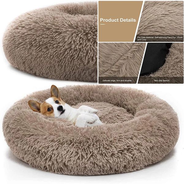 Cama de cachorro de estimação confortável donut cuddler redondo canil ultra macio lavável cão e gato almofada cama inverno quente sofá vender 240123