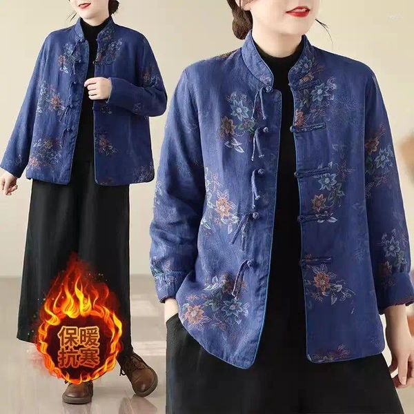 Damenjacken Temperament chinesischen Stil Blumenjacke gesteppte gedruckte Design Quaste Knopf Baumwolle Tops 2024 Frühling Herbst Retro Mantel Z4750