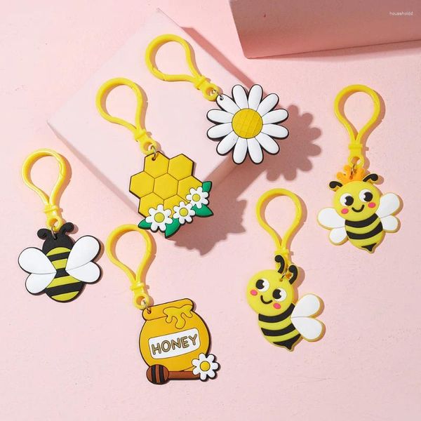 Anahtarlık 10 adet arı çiçekleri pvc sevimli karikatür anahtar zincirleri erkekler için küçük hediye çantası takılar araba yüzük tutucu