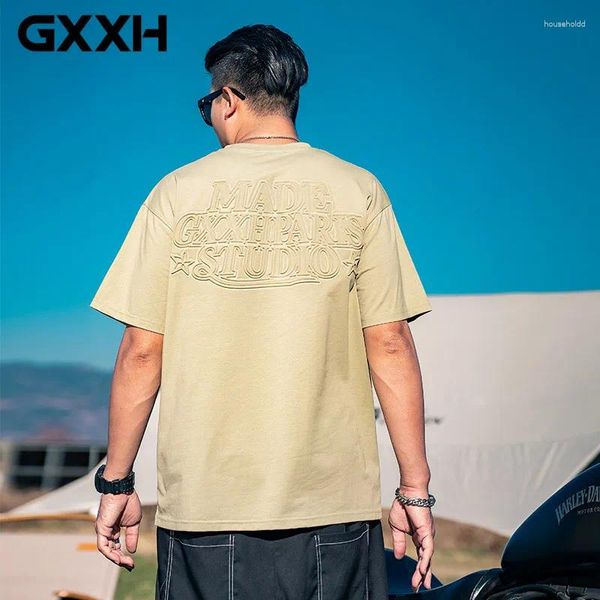 Herren-T-Shirts GXXH Größere Größe Geprägter Buchstabe Kurzarm-T-Shirt Trend Lose Sommer Lässige Jugend Halber O-Ausschnitt Tops T-Shirts 140 kg