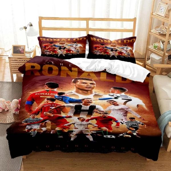 Set di biancheria da letto Stampa 3D Stella del calcio CR7 Set Ragazzi Ragazze Doppia Queen Size Copripiumino Federa Letto Bambini Adulti Tessili per la casa