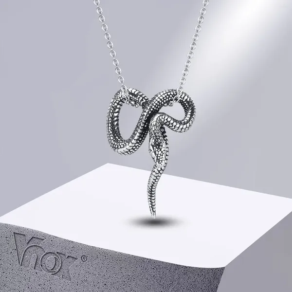 Collane con ciondolo Vnox Cool Snake per uomo Gioielli con collare gotico animale in acciaio inossidabile color argento retrò