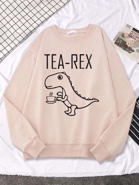 Felpe con cappuccio da donna Tea Rex Divertente Dinosauro Bere Caffè Felpa stampata Donna Autunno Morbida felpa con cappuccio Semplice caldo Strada Oversize Top Donna