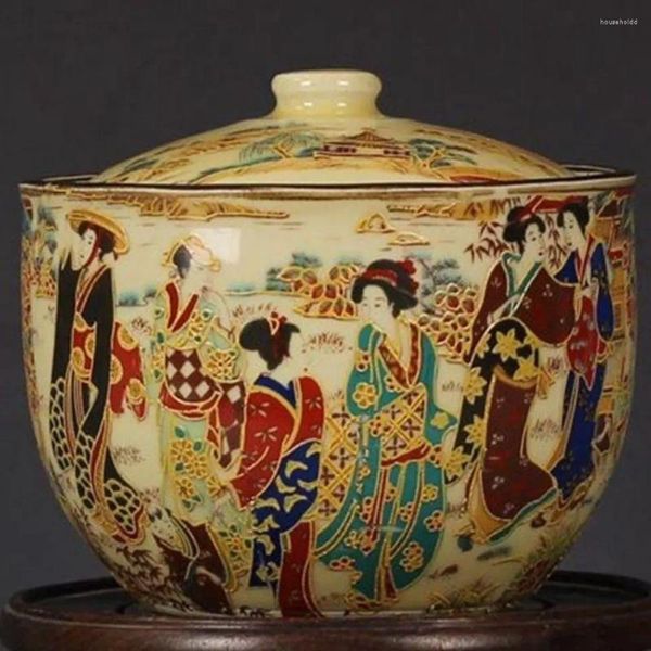 Garrafas requintadas chinesas antigas colecionáveis de porcelana artesanal pintadas com pote de armazenamento de viúva japonesa