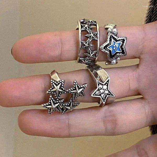 Cluster Ringe 2024 Gothic Unisex Stern Ring Set Punk Grunge Kreuz Frau Mann Schmuck Hip Hop Party Straße Zubehör Geschenk