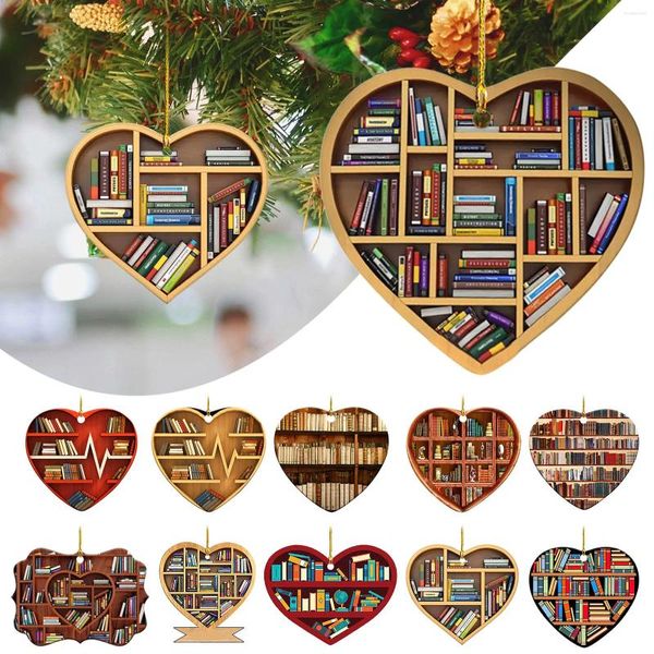 Decorazioni natalizie 1 pz Amanti dei libri Ciondolo per scaffale a forma di cuore Ornamento a goccia in acrilico Decorazione per appendere l'albero per porte e finestre