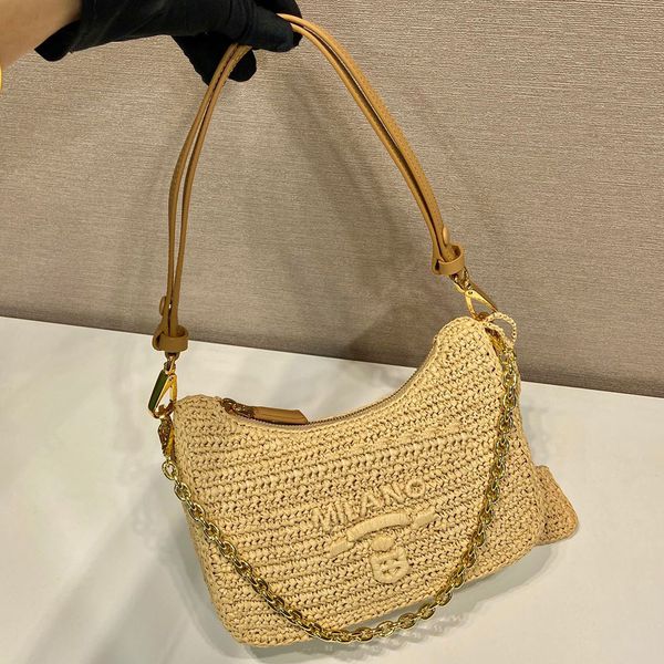 Mini sac en crochê Re Edition Naturel 1BC204 bolsa triangular bolsa de designer bolsa de ombro Bolsa axilar Fil effet raphia Confecção fina em crochê Porte cles amovible