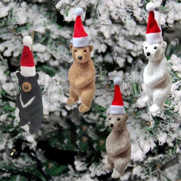 Decorações de natal urso boneca pingente com chapéu polars grizzly modelo ornamentos bonito árvore pendurado decoração