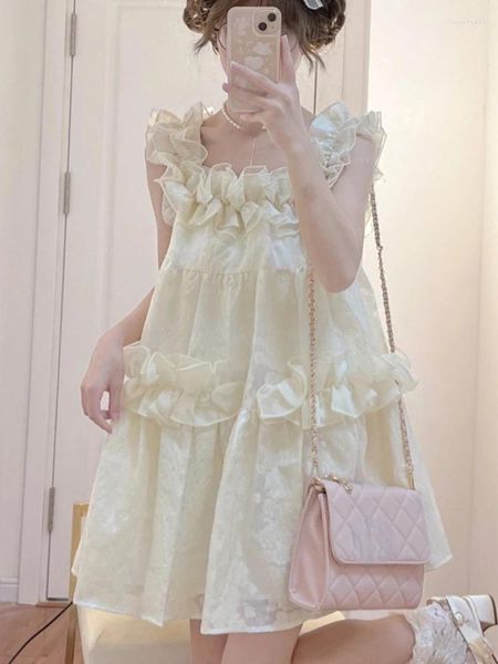 Vestidos casuais japonês lolita kawaii mini vestido mulheres coreia doce suspender festa feminina frança elegante fada verão 2024