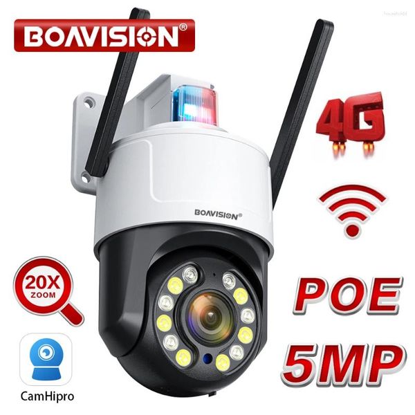Câmera de segurança externa HD 5MP 20X Zoom PTZ Rastreamento automático Detecção humana Vermelho Azul Luz de advertência Vigilância