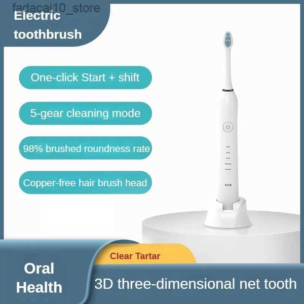 Escova de dentes escova de dentes com suporte de carregamento sem fio IPX7 Bamboo Charcol Soft Bristle Smart Charger Adulto Sonic Electric Dental Tooth Brush Q240202