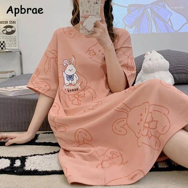 Kadın pijama yaz Kawaii Tavşan Baskı Nightgown Moda Kadın Homedress Kore süt ipek iç çamaşırları boş zamanlar kadınlar için gece elbisesi